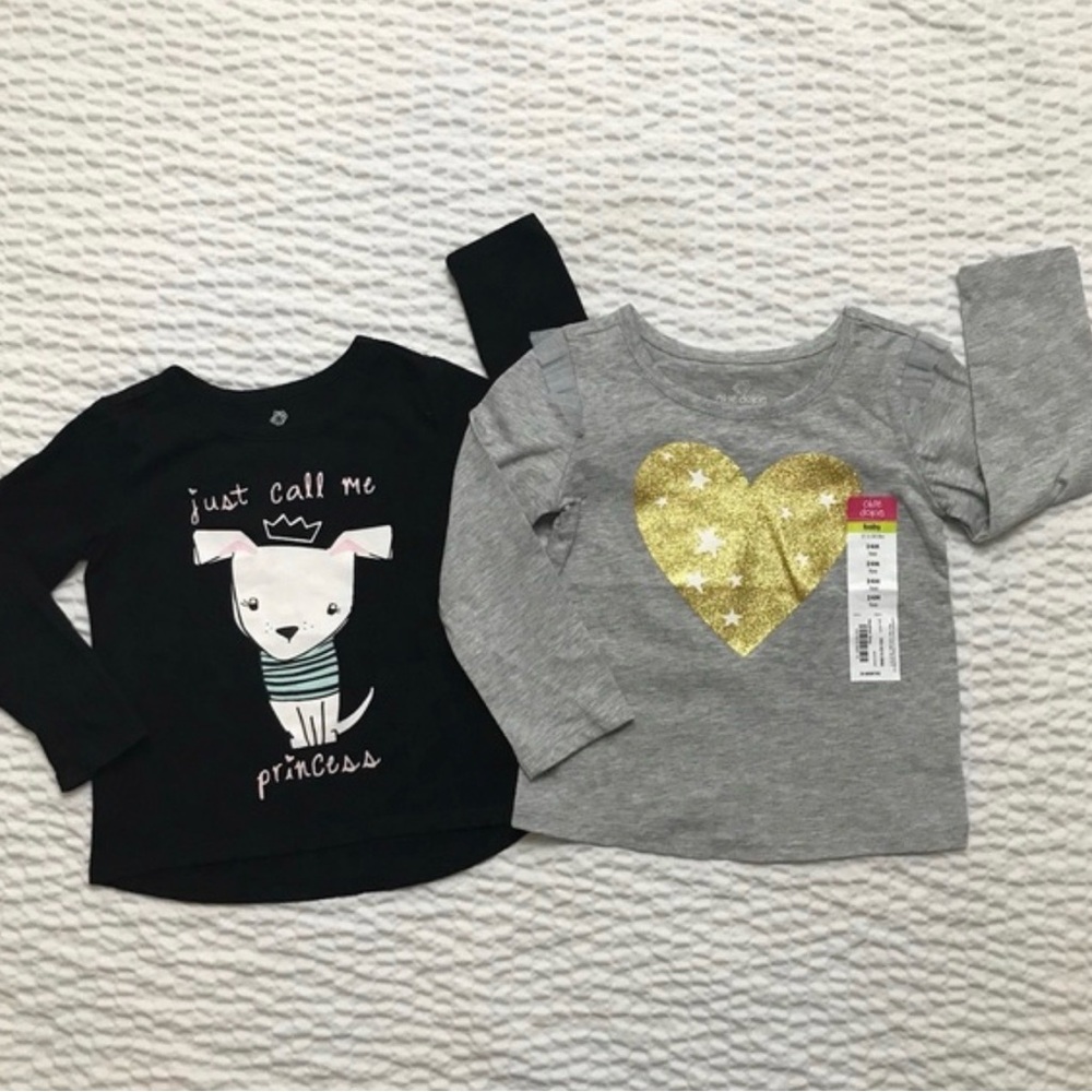 Girl’s Okie Dokie Black and Gray Long Sleeve Tees Size 24 months